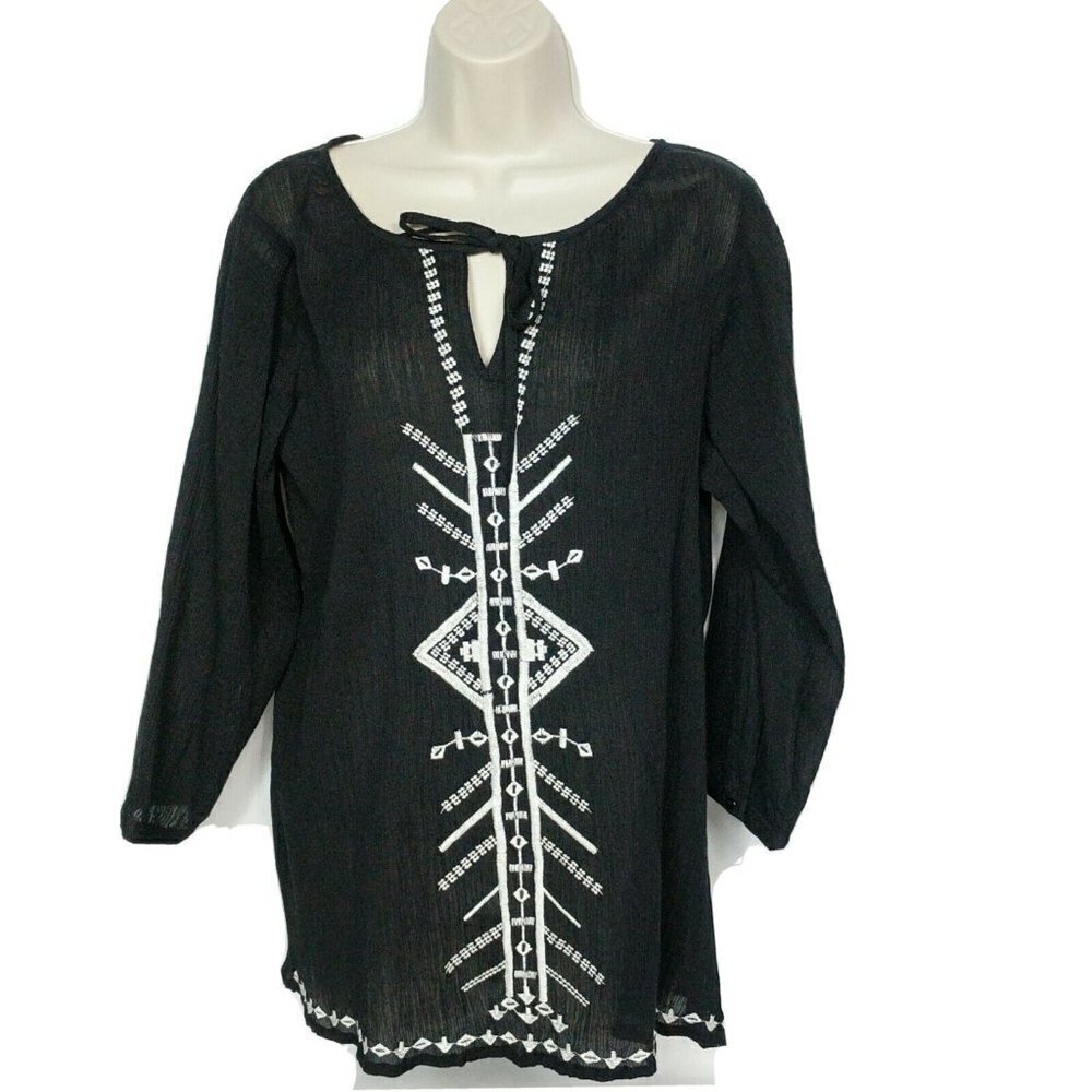 Ann Taylor Loft Black Keyhole Blouse Top Small